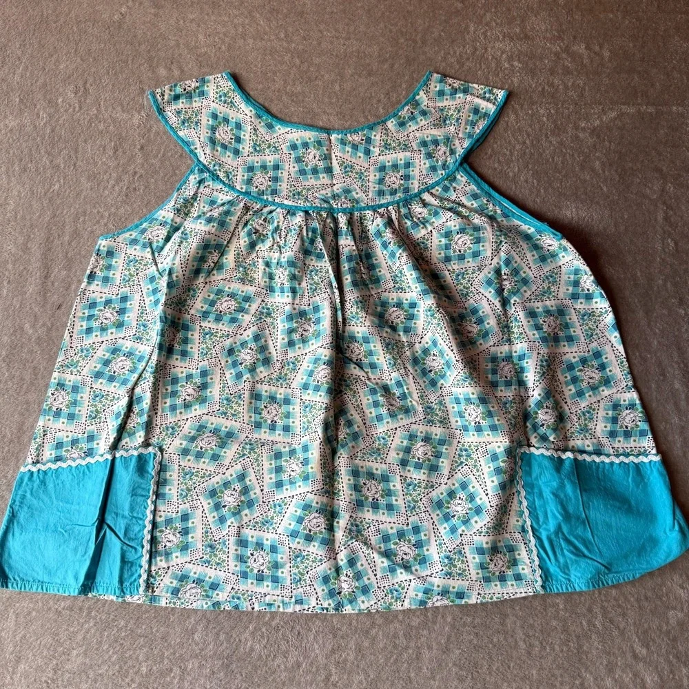 Vintage Handmade Apron Floral Prairie Cottagecore Blue Cotton UK